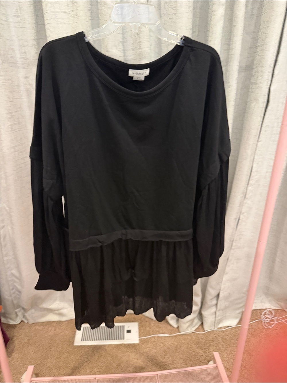 Black Tiered Long Sleeve Peplum Top NWOT
